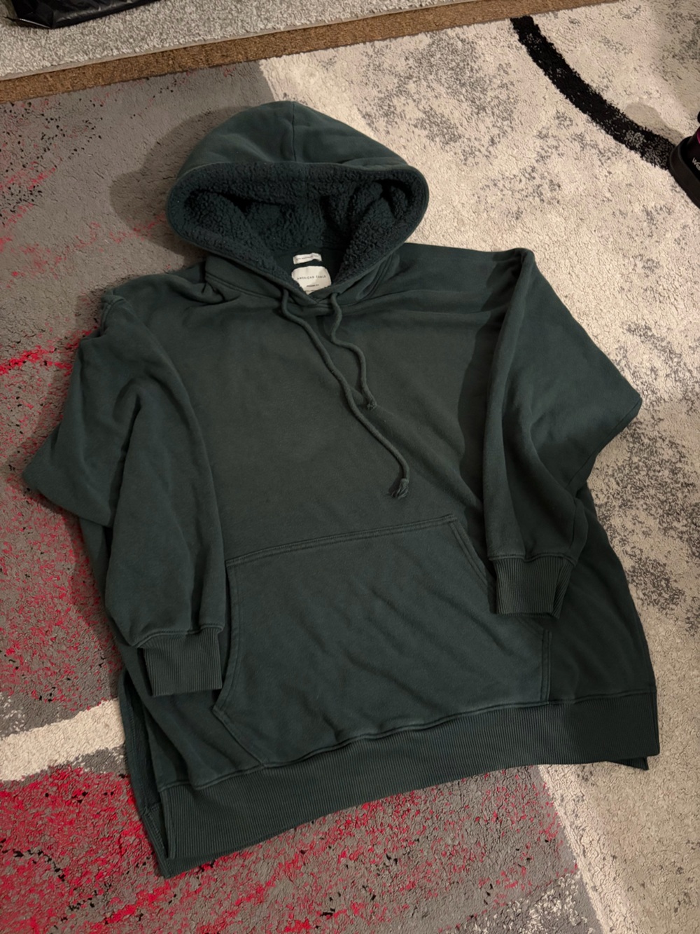 American Eagle Outfitters Dark Green Sherpa-Lined Hoodie